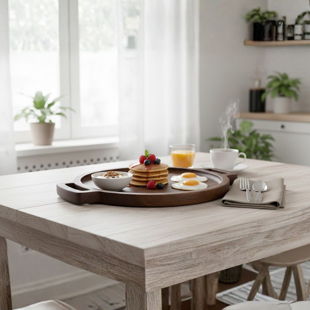 Round Wood Handle Tray for Stylish Serving